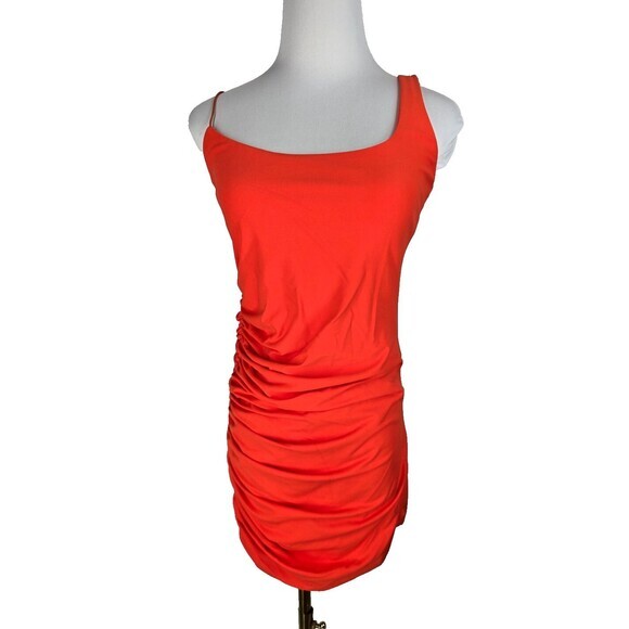 Alix NYC Dress Mini Dress Ruched Bodycon Sleeveless Party Orange‎ Medium M - Picture 2 of 9